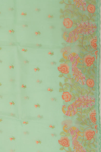 Organza Embroidery Butta Green Saree