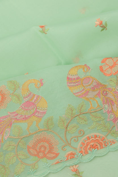 Organza Embroidery Butta Green Saree