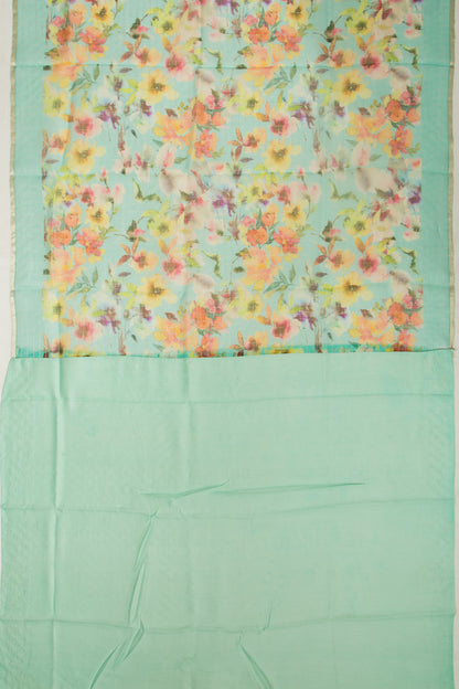 Organza Checks And Floral Printed Green Saree