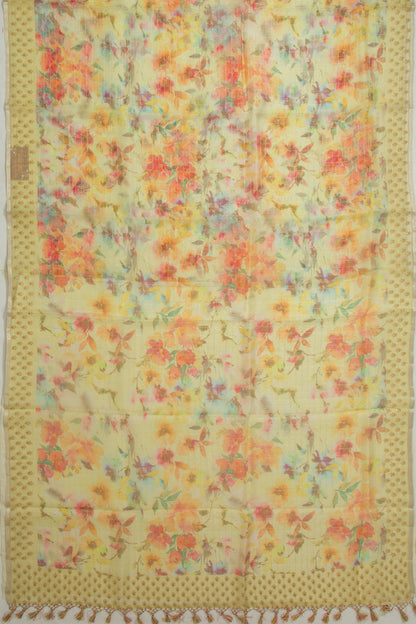 Organza Checks And Floral Printed Yellow Saree