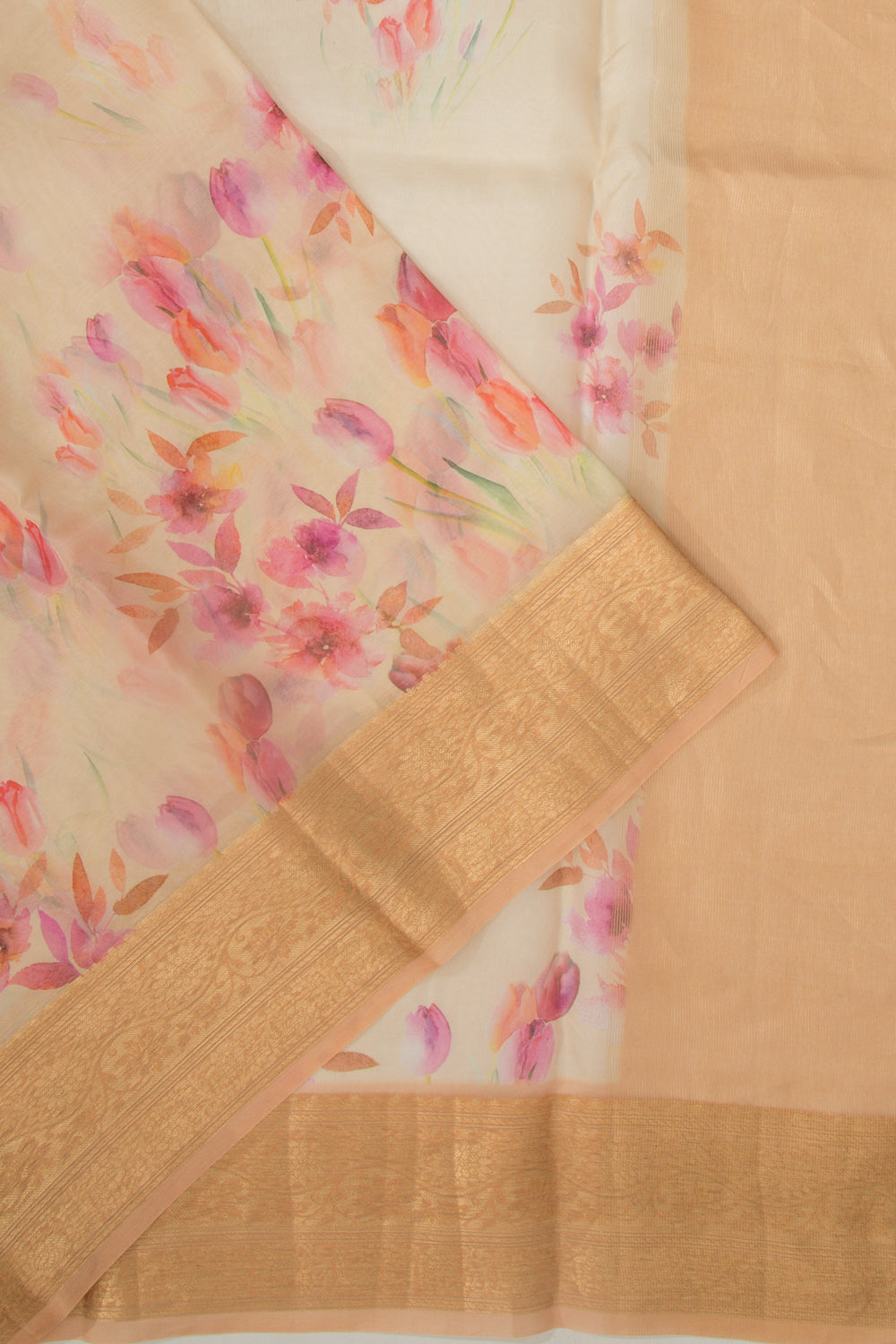 Organza Floral Printed Cream Saree
