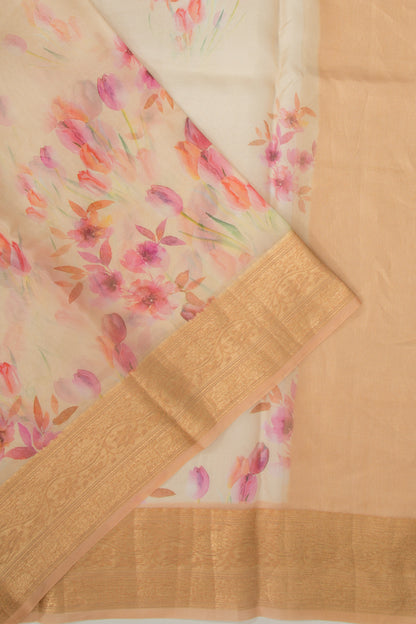 Organza Floral Printed Cream Saree