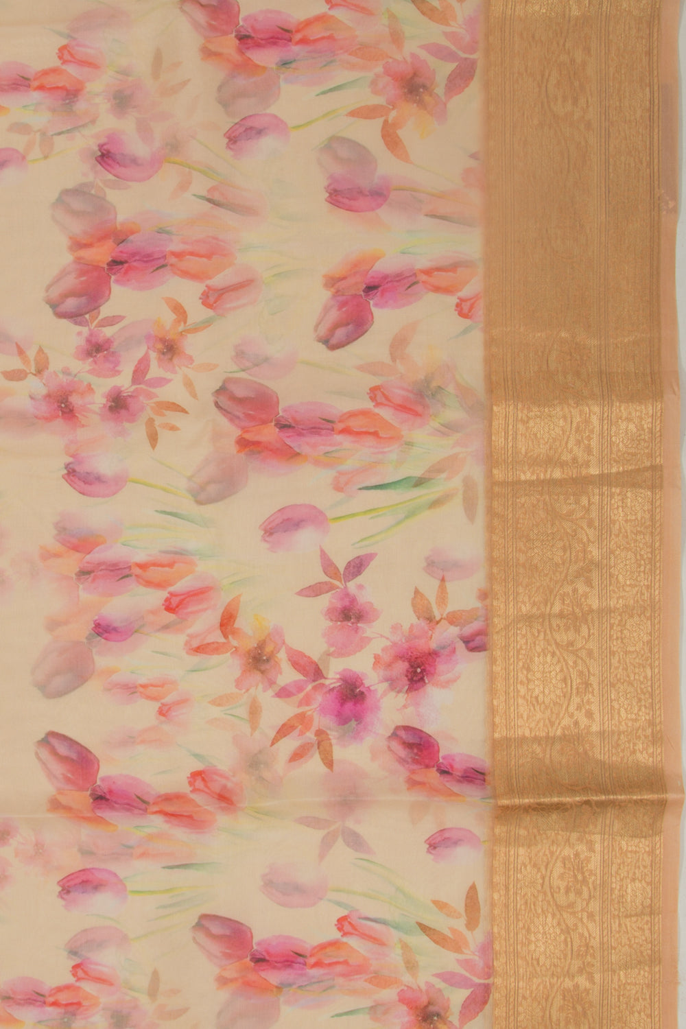 Organza Floral Printed Cream Saree
