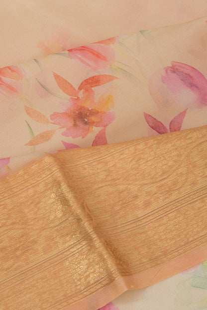 Organza Floral Printed Cream Saree