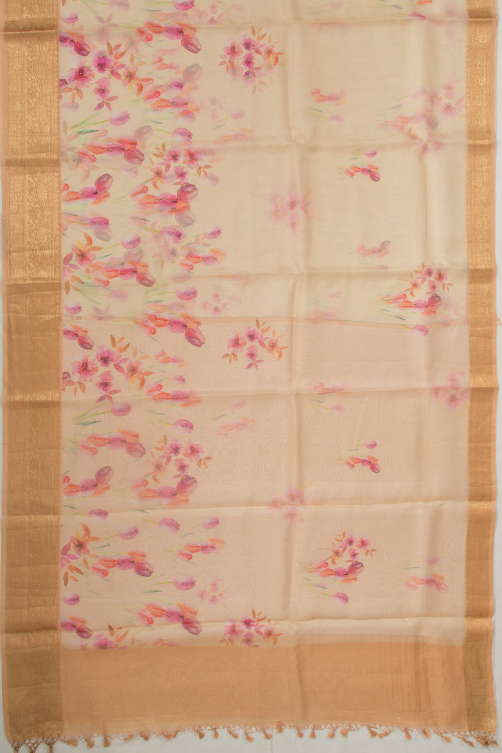 Organza Floral Printed Cream Saree