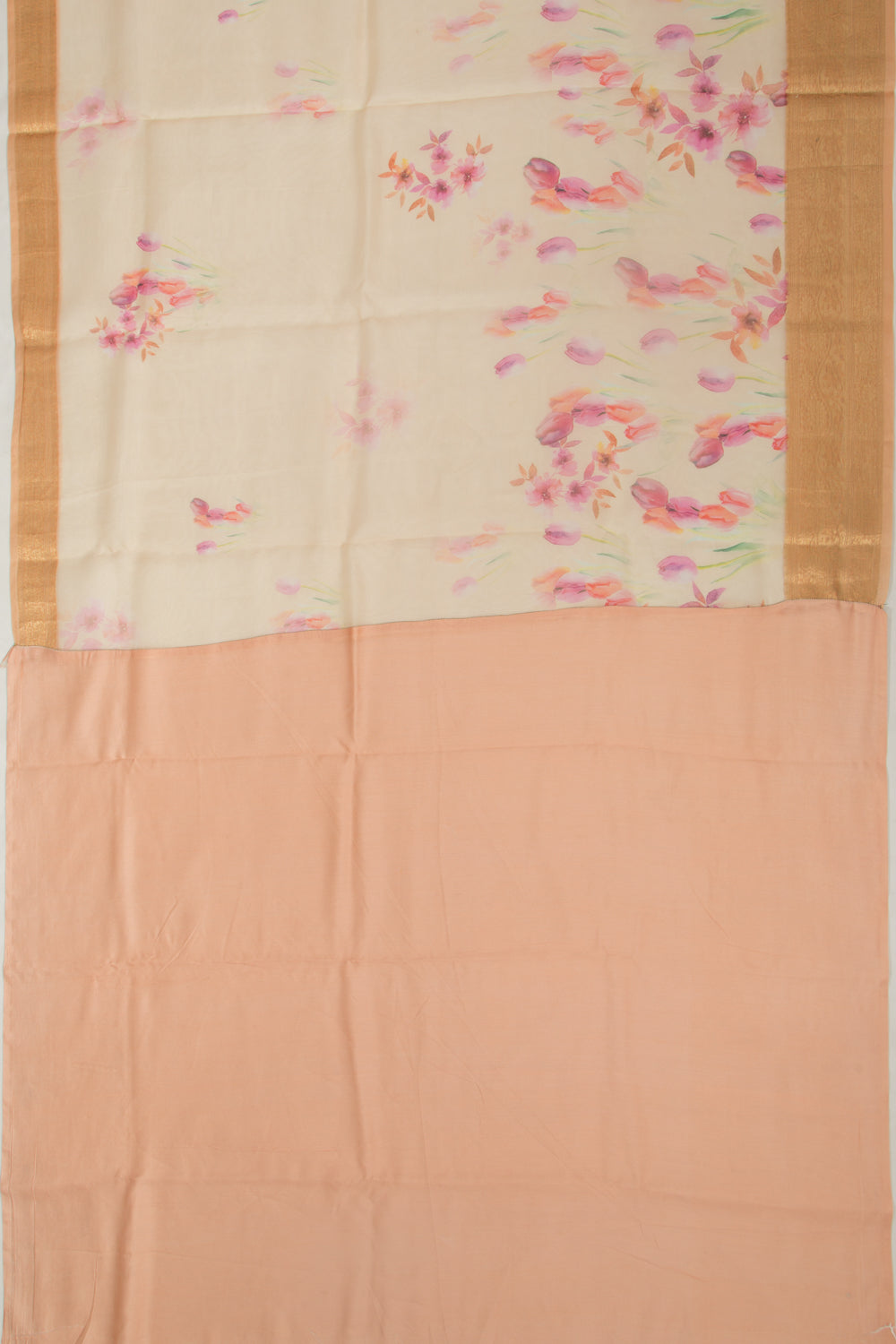 Organza Floral Printed Cream Saree