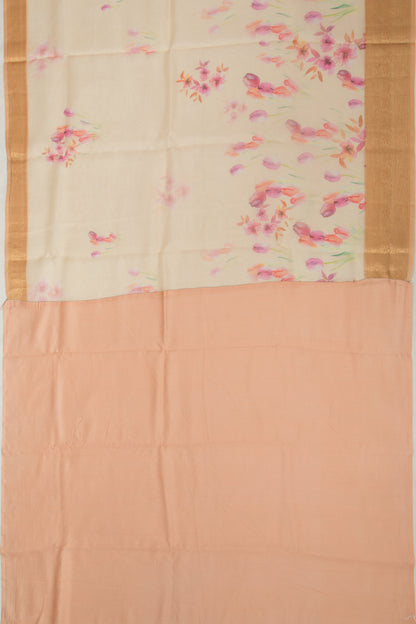 Organza Floral Printed Cream Saree