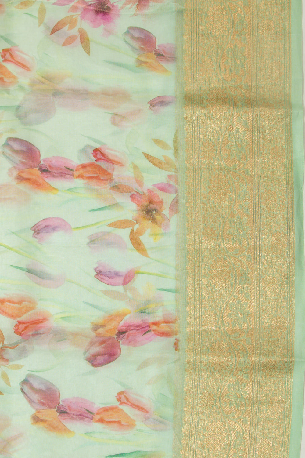 Organza Foral Printed Pastel Green Saree
