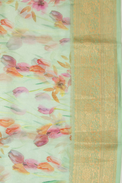 Organza Foral Printed Pastel Green Saree