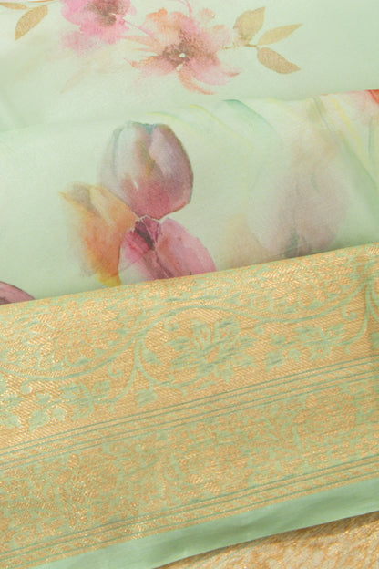 Organza Foral Printed Pastel Green Saree