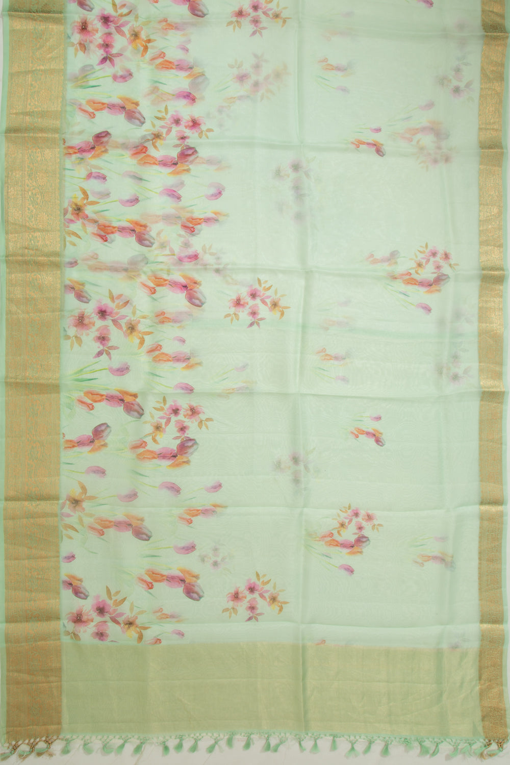 Organza Foral Printed Pastel Green Saree