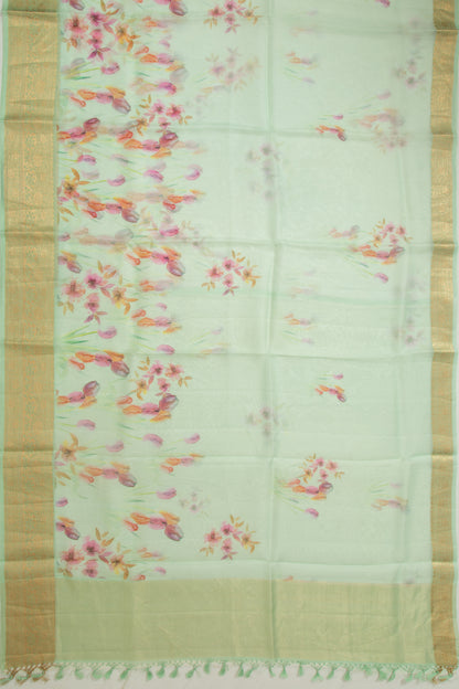 Organza Foral Printed Pastel Green Saree