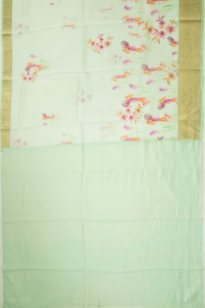 Organza Foral Printed Pastel Green Saree