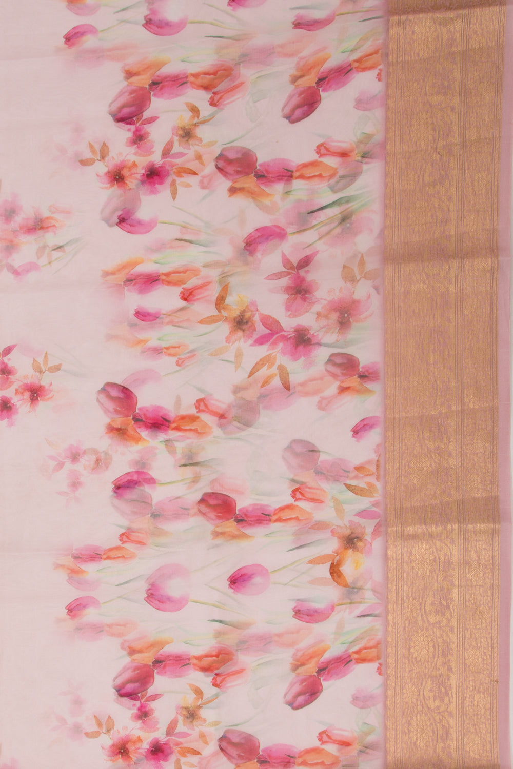 Organza Floral Printed White Saree