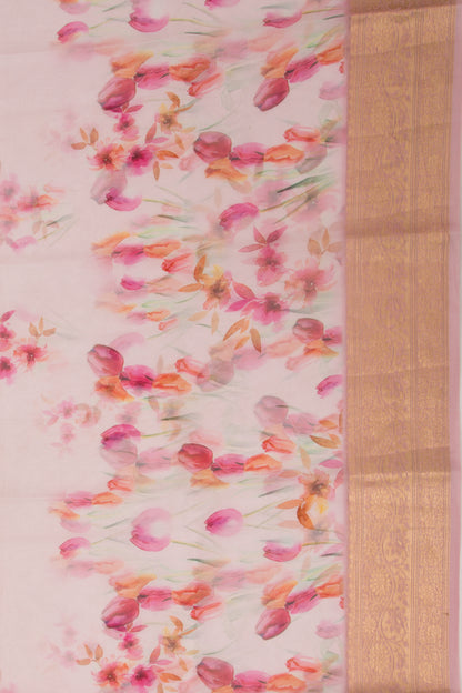 Organza Floral Printed White Saree