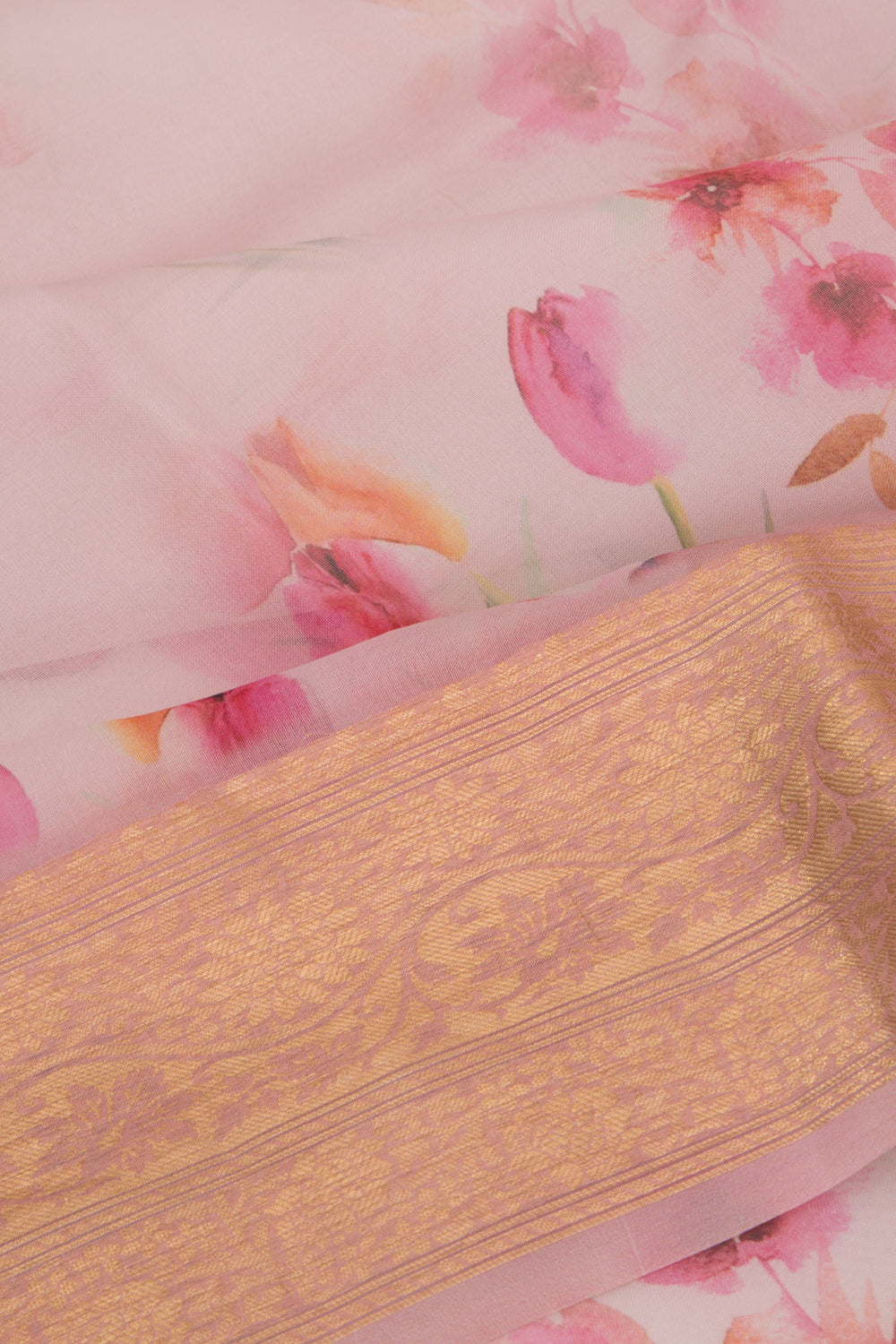 Organza Floral Printed White Saree