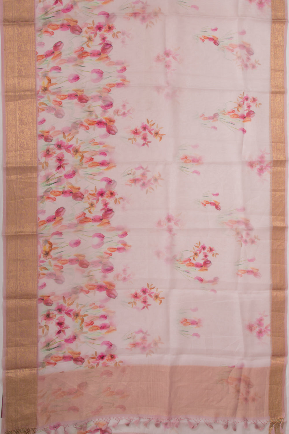 Organza Floral Printed White Saree