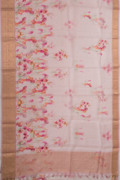 Organza Floral Printed White Saree