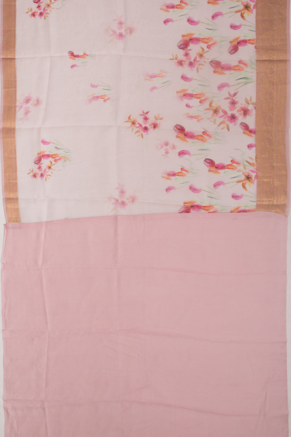 Organza Floral Printed White Saree