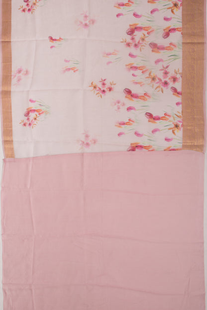 Organza Floral Printed White Saree