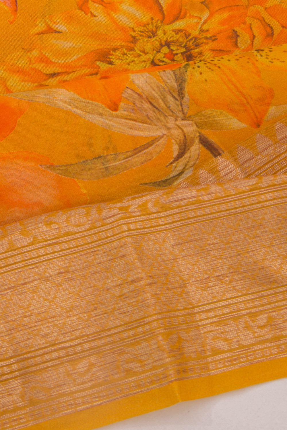 Organza Floral Printed Mustard Yellow Saree