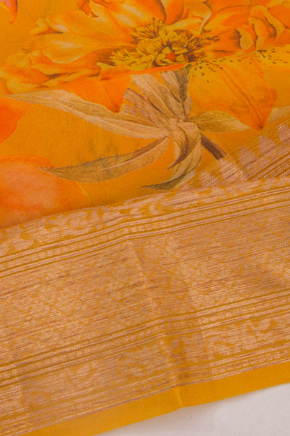 Organza Floral Printed Mustard Yellow Saree