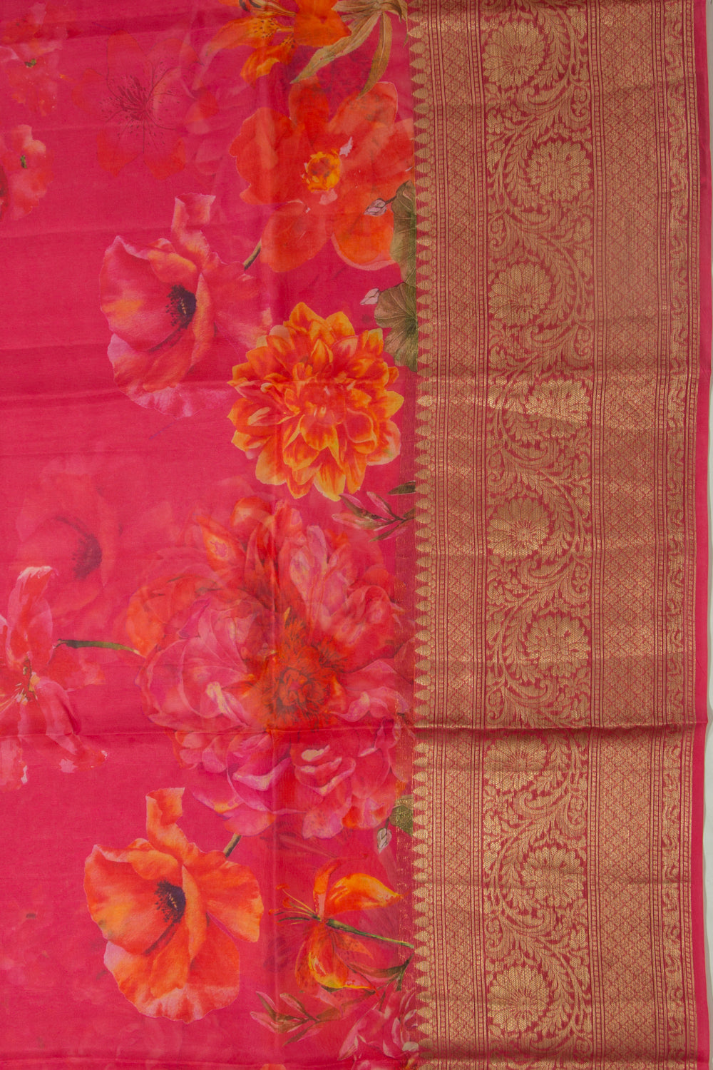 Organza Floral Printed Pink Saree