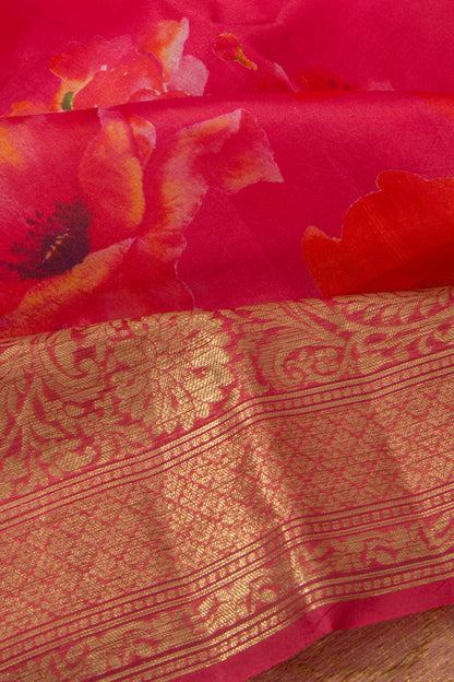 Organza Floral Printed Pink Saree