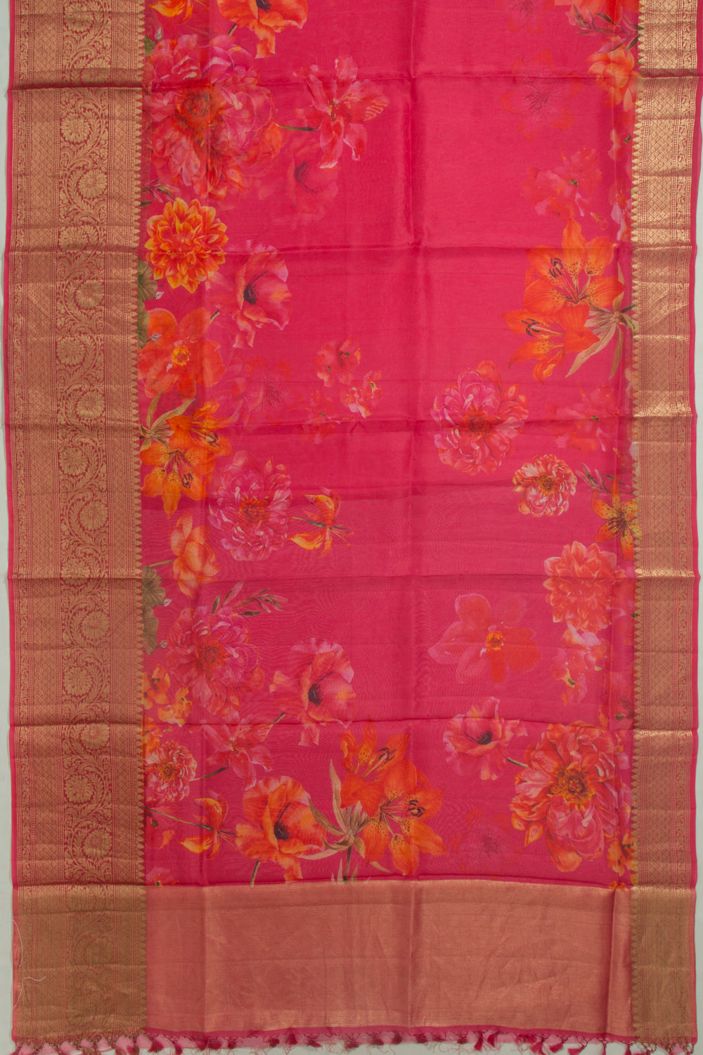 Organza Floral Printed Pink Saree
