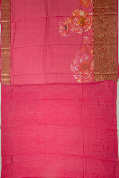 Organza Floral Printed Pink Saree