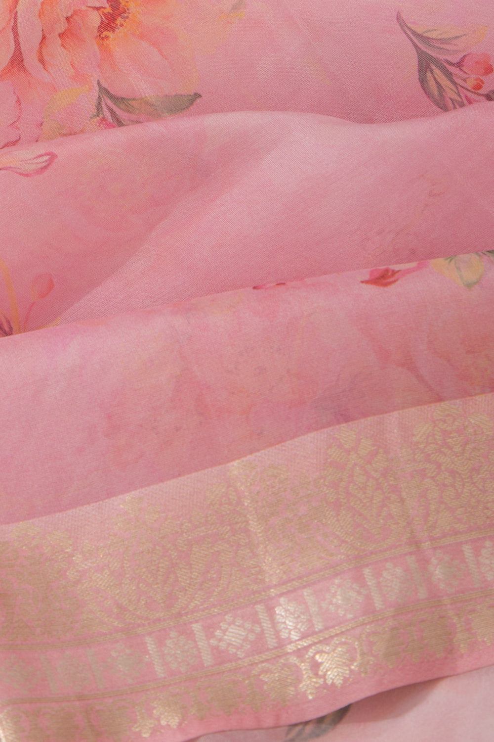 Organza Floral Printed Baby Pink Saree