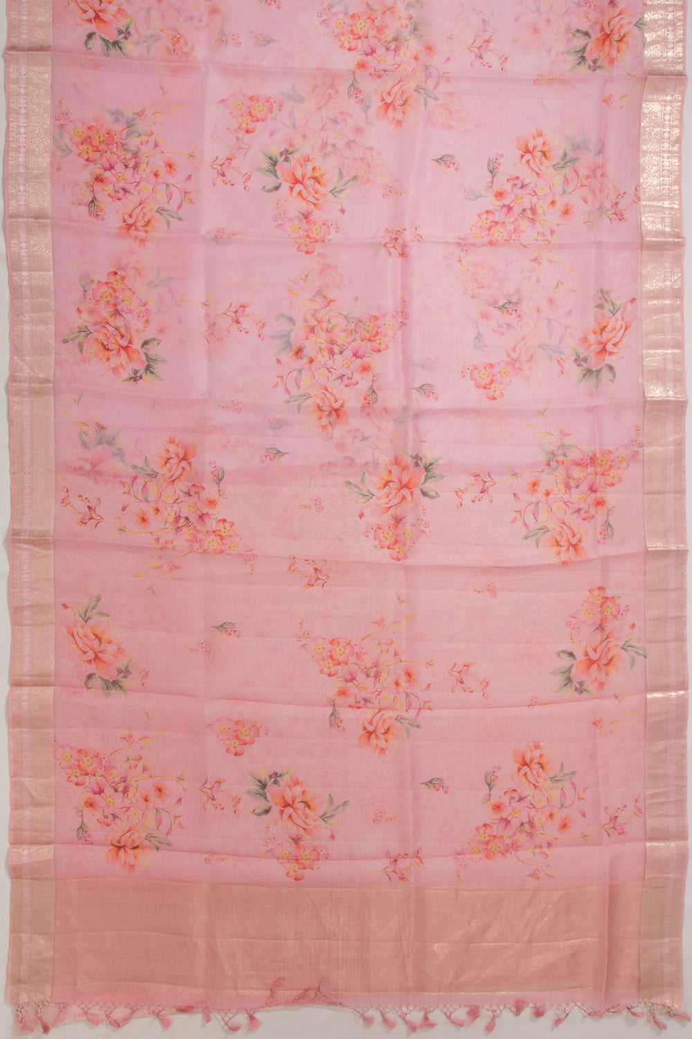 Organza Floral Printed Baby Pink Saree