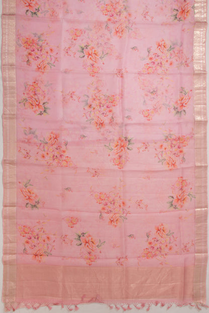 Organza Floral Printed Baby Pink Saree
