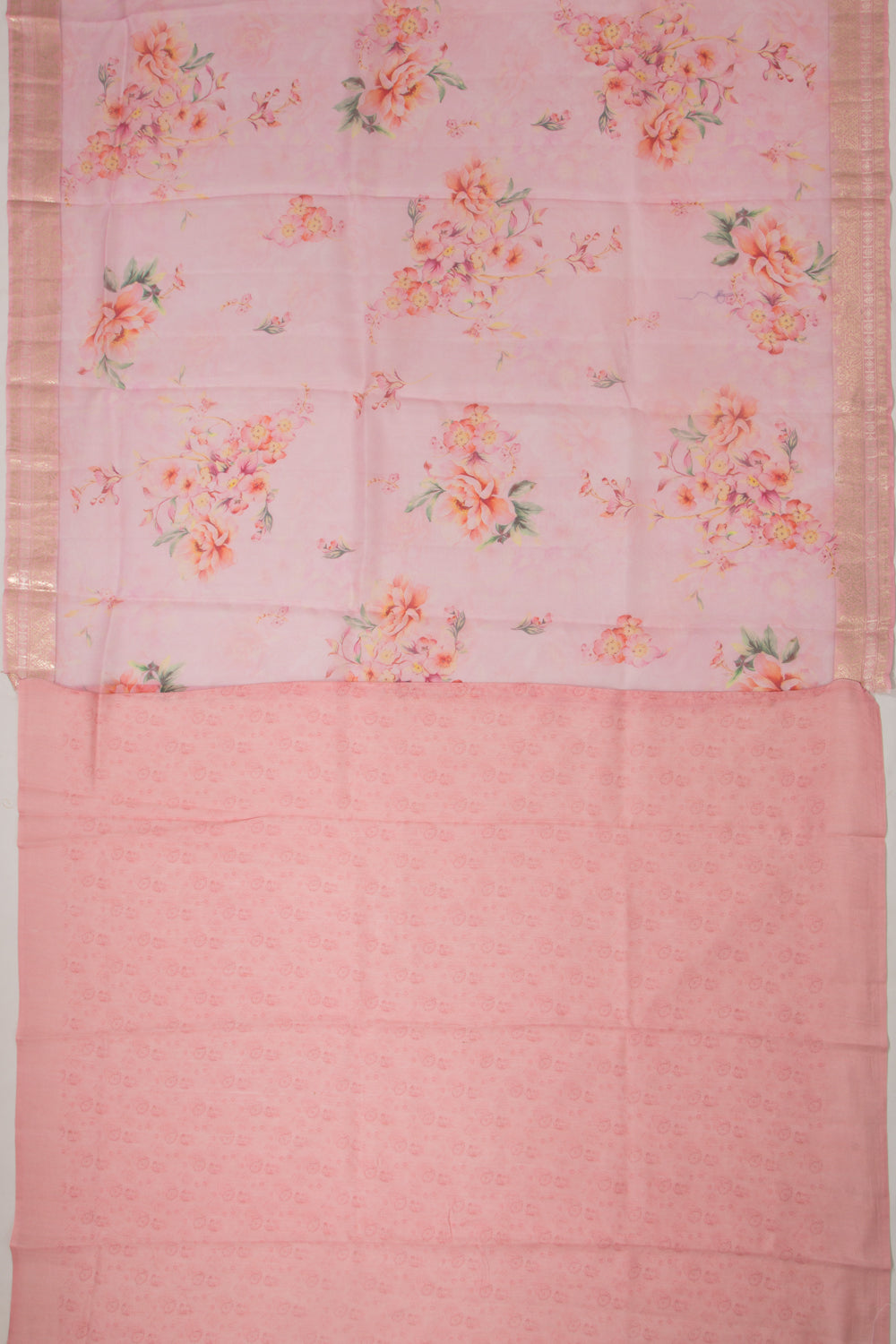 Organza Floral Printed Baby Pink Saree