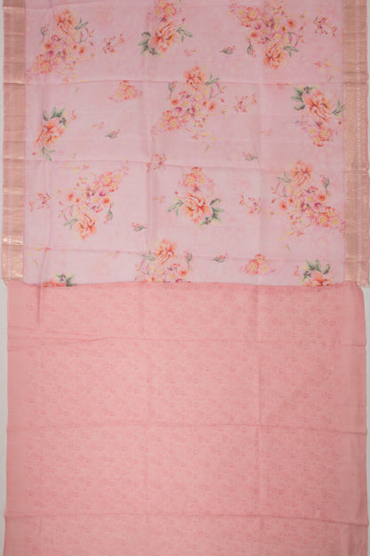 Organza Floral Printed Baby Pink Saree