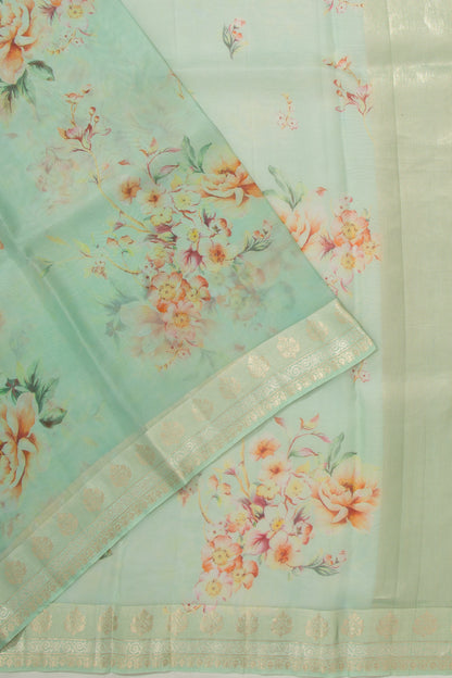 Organza Floral Printed Sea Green Saree