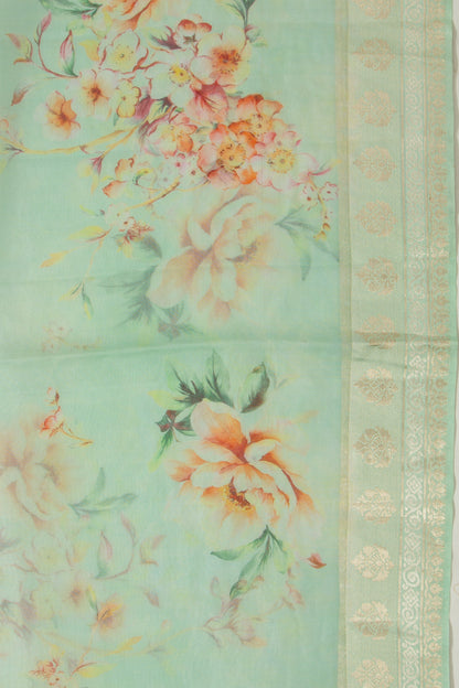 Organza Floral Printed Sea Green Saree