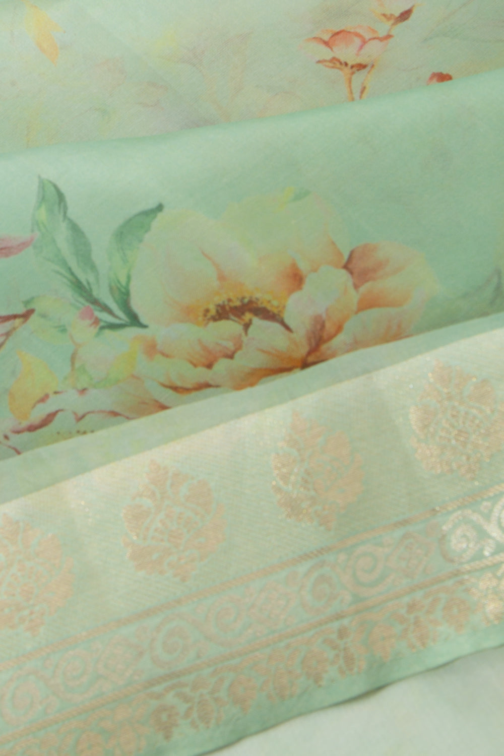 Organza Floral Printed Sea Green Saree