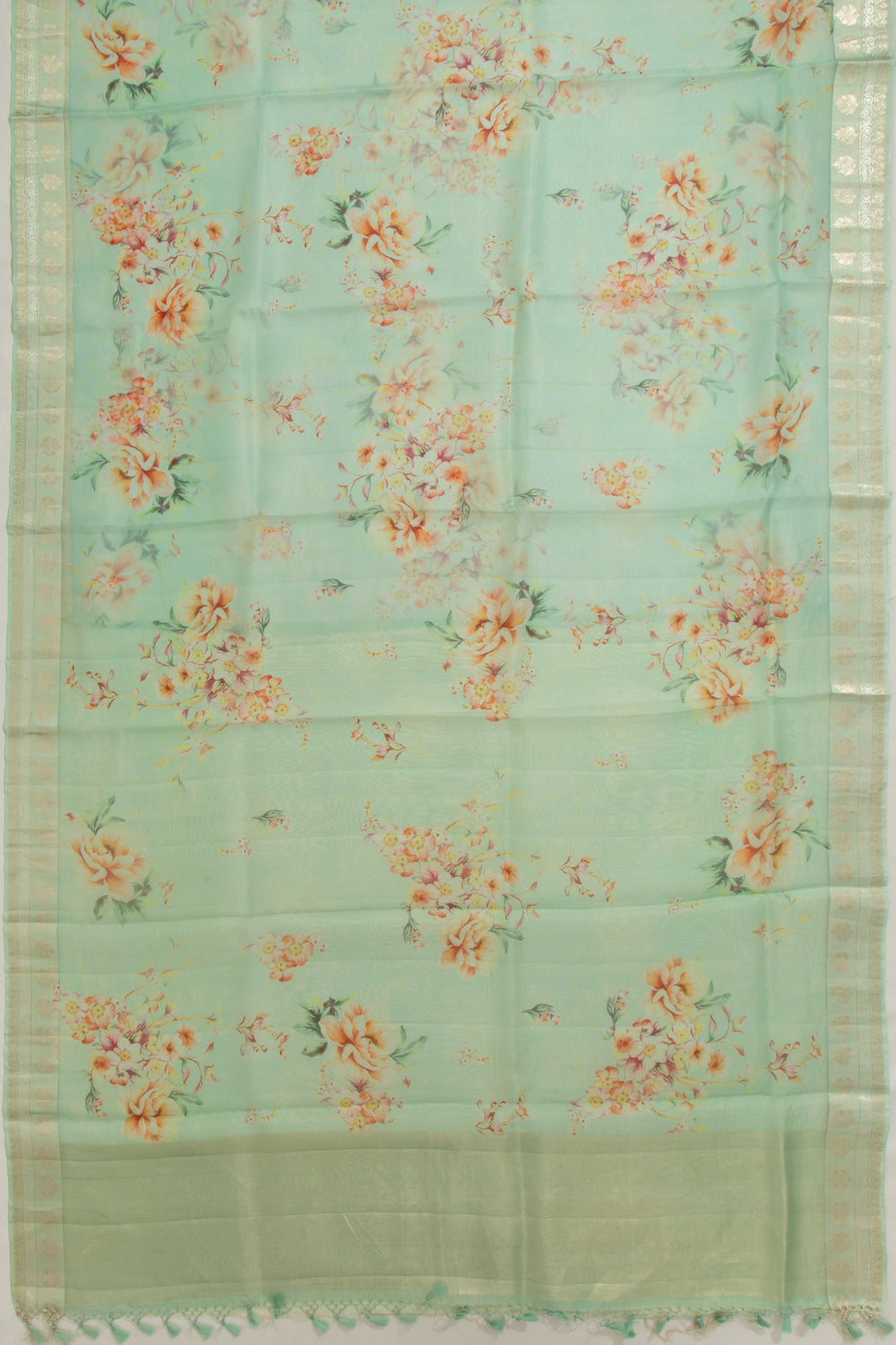 Organza Floral Printed Sea Green Saree