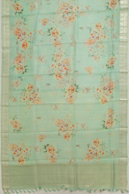 Organza Floral Printed Sea Green Saree