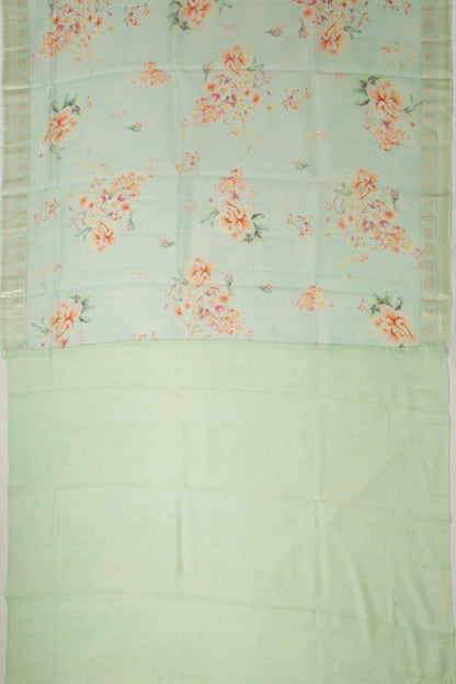 Organza Floral Printed Sea Green Saree