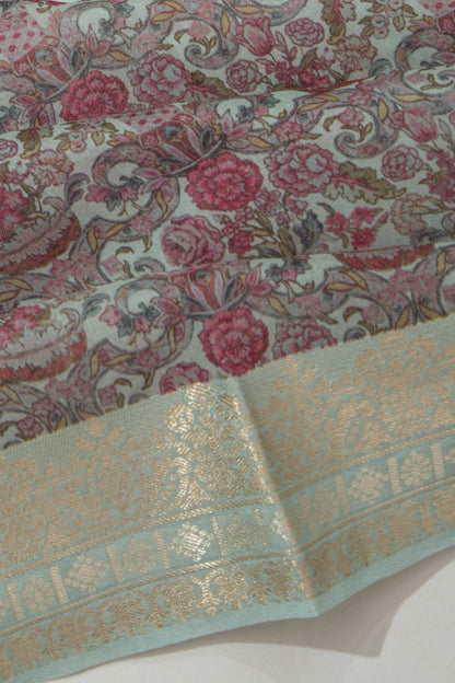 Organza Floral Printed Pastel Blue Saree