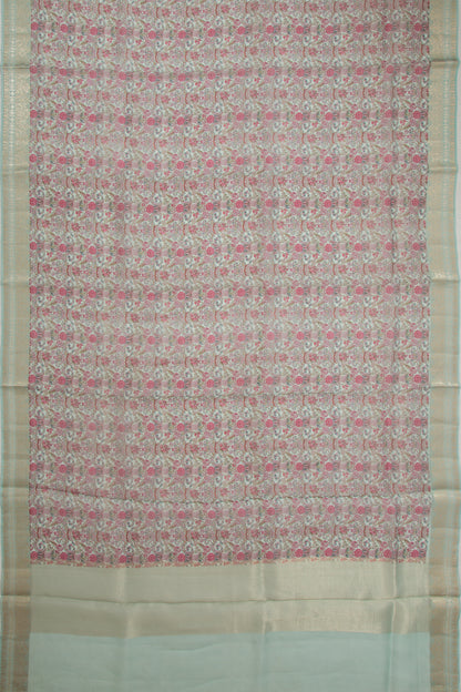 Organza Floral Printed Pastel Blue Saree