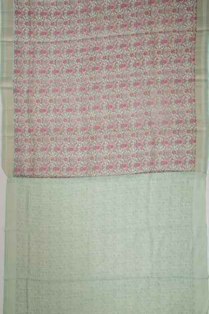 Organza Floral Printed Pastel Blue Saree