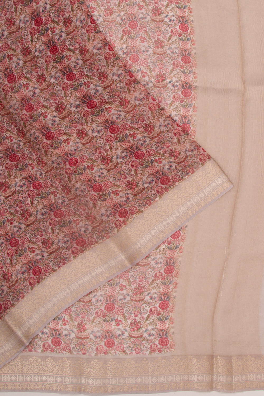 Organza Floral Printed Pink Saree