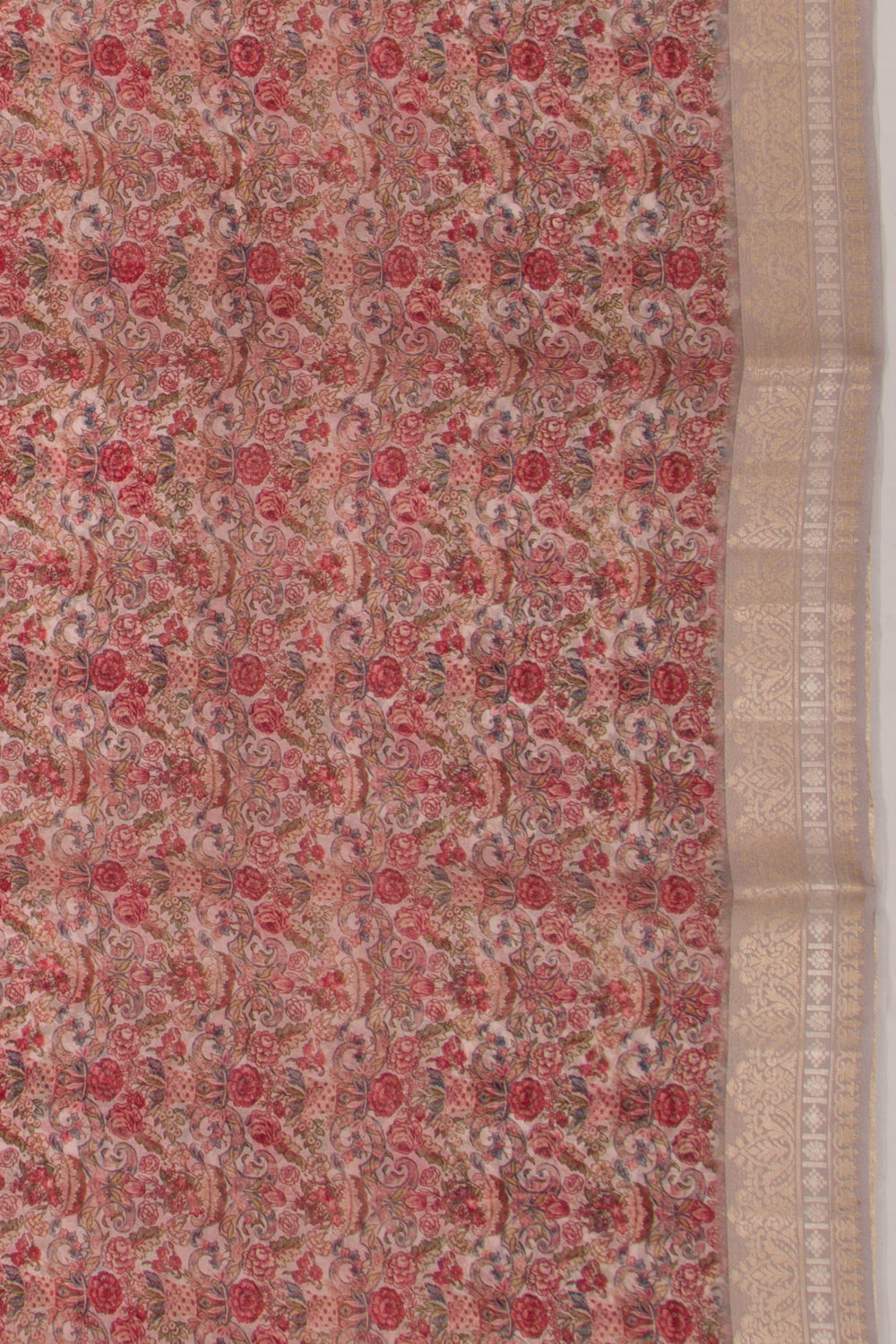 Organza Floral Printed Pink Saree