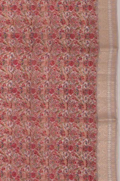 Organza Floral Printed Pink Saree