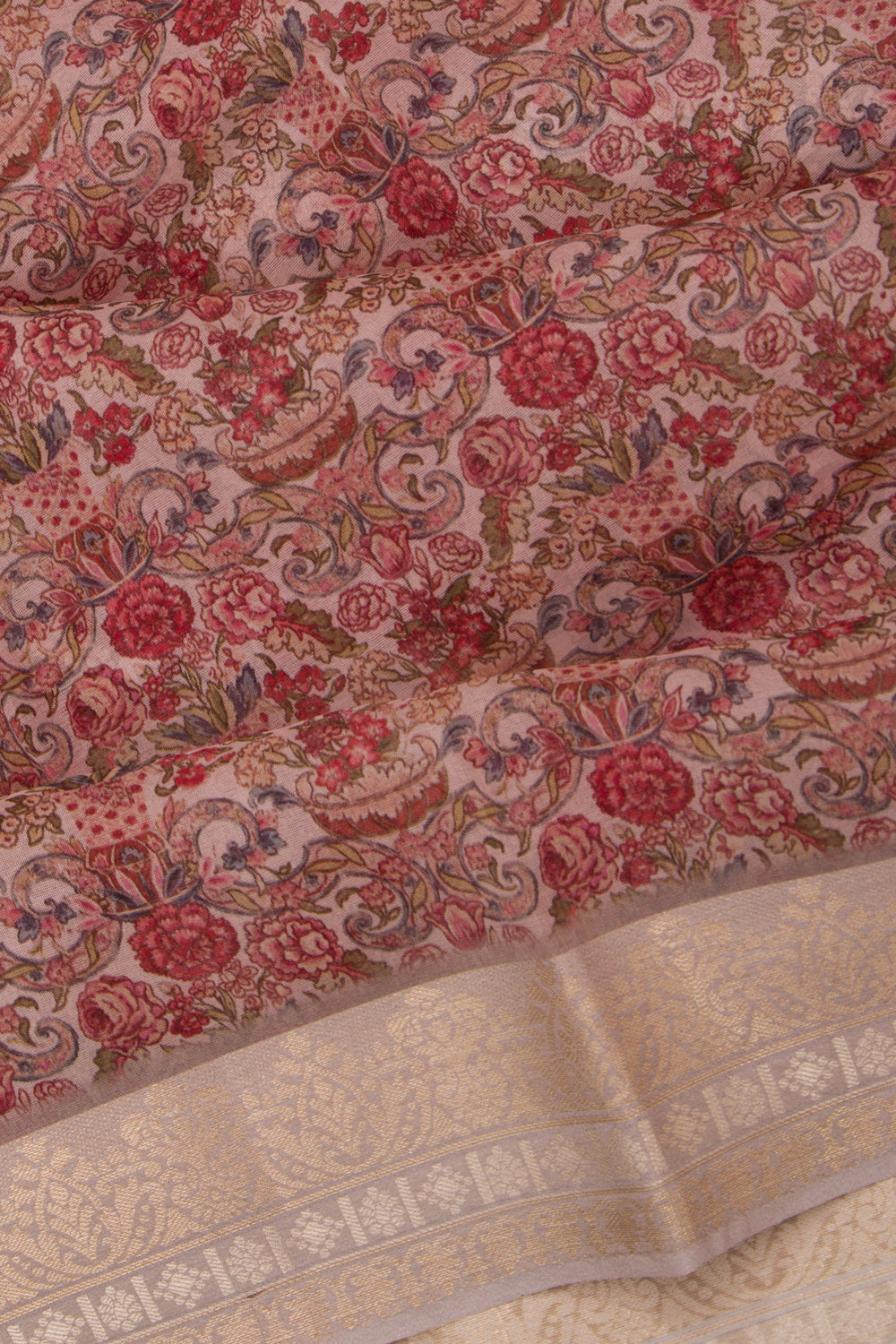 Organza Floral Printed Pink Saree