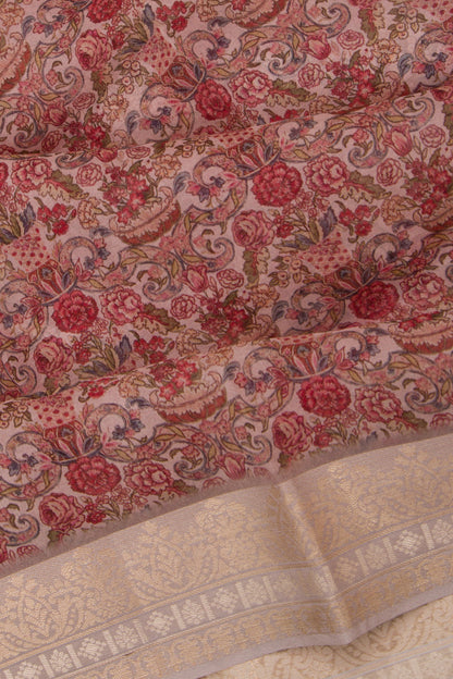 Organza Floral Printed Pink Saree