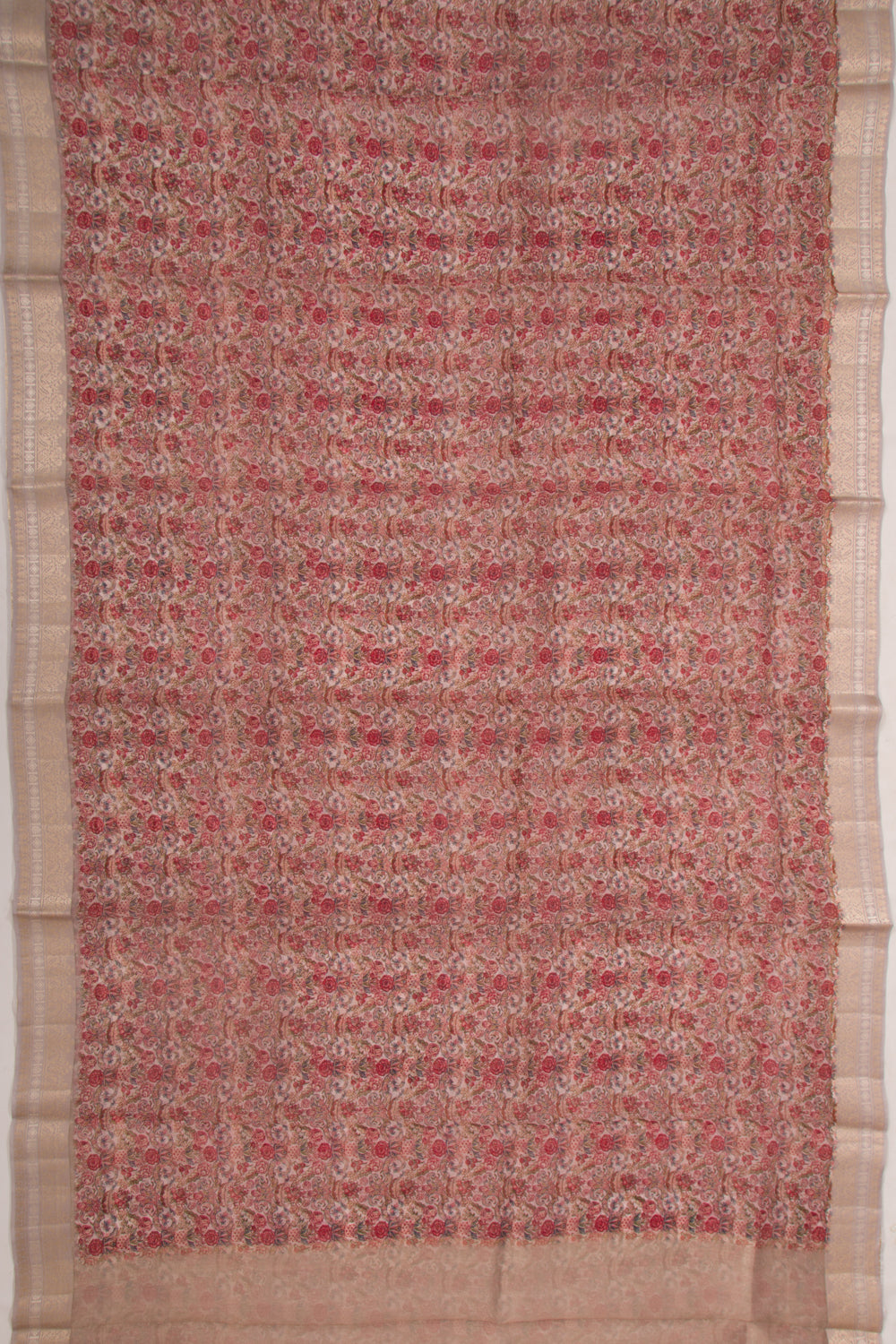 Organza Floral Printed Pink Saree